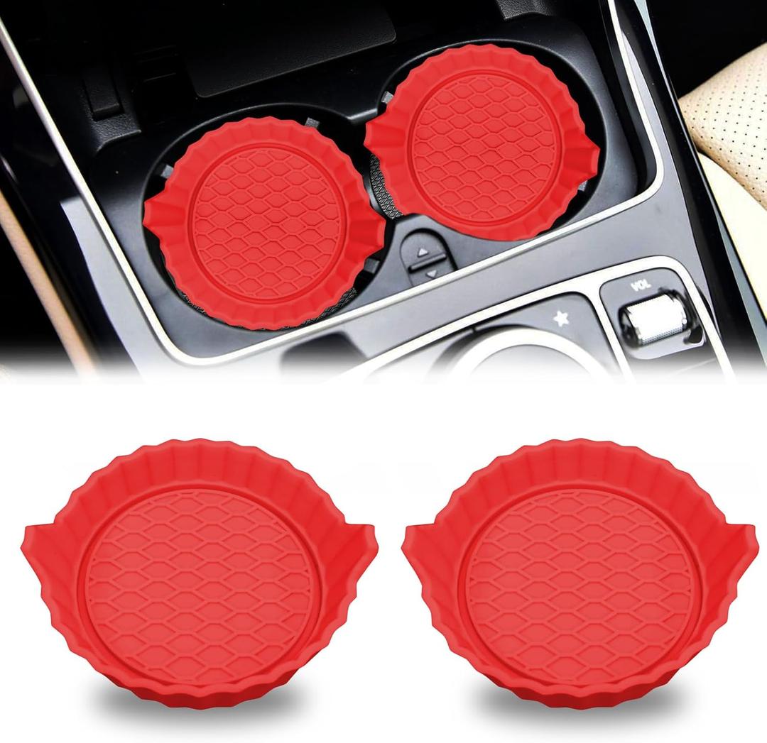 Car Cup Holder Coaster, Non-Slip Car Cup Holder Coasters, Universal Car Cup Holder Insert, Car Interior Accessories Mat (Red diamon less, 4 Pack)