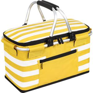 KEFOMOL Insulated Picnic Basket, Leak-Proof Collapsible Cooler Bag, 26L Grocery Basket with Lid, 2 Sturdy Handles, Storage Basket for Picnic, Food Delivery, Take Outs, Market Shopping, Travel (Yellow)