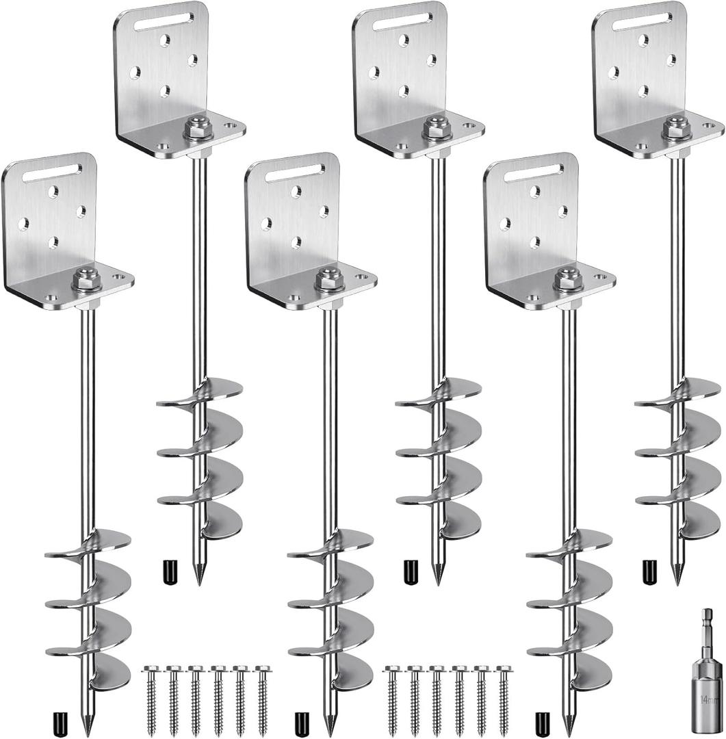 BeneLabel 2/4/6 Pack 18" 24" Ground Anchors Screw in Shed Anchor with L Bracket Trampoline Anchor Spiral Swingset Anchors for Swing Set, Mobile Home, Fence, Playset, Tent, Canopy, Carport