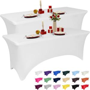 2 Pack 6 Feet White Spandex Tablecloth for Rectangular Tables, Fitted & Stretch, Washable, Wrinkle Resistant, Perfect for Event, Wedding, Party, Banquet, Cocktail, Festival, and Table Protector