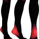 Physix Gear Compression Socks 20-30 mmHg - Men & Women - Running, Nurses, Shin Splints, Flight, Travel (XXL, Black/Red)