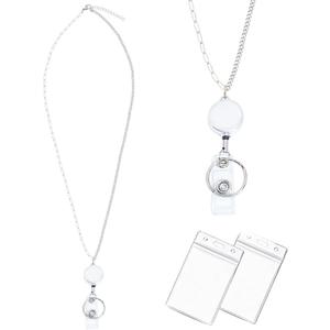 Lanyards for Id Badges Stainless Steel Metal Teacher Lanyard with Id Holder Retractable Cruise Ship Badge Holder for Women (Silver 15)