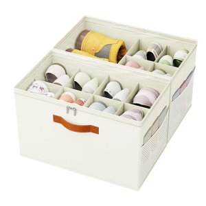 IMAXTOP Shoe Organizer for Closet, 2Pack Foldable Shoe Storage Box with Adjustable Dividers & Clear Cover, Fits 16 Pairs, Beige, Durable and SpaceSaving