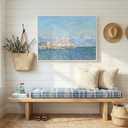 Large Framed Monet Impressionist Wall Art, Horizontal Landscape Canvas Artwork for Walls, Blue Farmhouse Pictures Prints Paintings for Living Room Bedroom Kitchen Wall Decor 32x24 Inch
