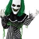 Haunted Hill Farm Scary Talking Groundbreaker Clown Animatronic with Motion and Touch Activated Lights and Sounds, Indoor or Covered Outdoor Halloween Decorations, Battery Operated Halloween Props (23.6" Clown Groundbreaker)