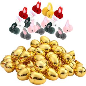 Golden Easter Eggs Empty Easter Eggs Toys Fillable Game Eggs Basket Stuffers with Rabbits for Hunt Easter Party Supplies, 60pcs