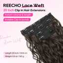 REECHO Curly Hair Extensions, 4PCS 20 inch Clip in Hair Extensions Lace Weft Short Curly Extensions Clip Ins Invisible Natural Hairpieces for Women, Chocolate Brown