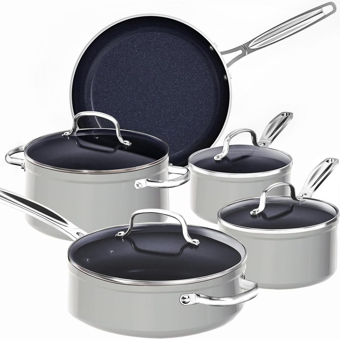 Nuwave 9pc Cookware Set Healthy Duralon Blue Ceramic Nonstick Coated
Diamond Infused Scratch-Resistant, PFAS Free, Oven Safe, Induction Ready, Evenly Heats, Tempered Glass Lids, Stay-Cool Handle