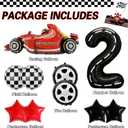 2 x Racing Party Decorations  10PCS Race Car Balloons Set with Red Car, Tires, Stars, Checkered Patterns & Number 2 Foil Balloon for 2nd Birthday Party Supplies