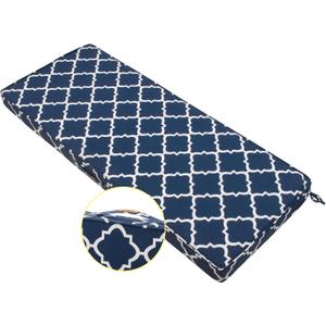 FUNHOME Outdoor Bench Cushion 48 x18 x3 Inch,Water Resistant Portable Settee Cushion,Porch Swing Cushion with Handle&Ties,Bench Seat Pads for Garden Patio Backyard Furniture(Blue Geometry)