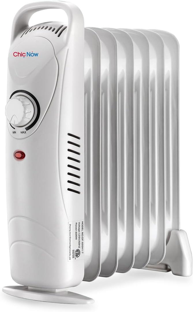 Oil Filled Radiator Heater, Oil Heater with Adjustable Thermostat, Electric Radiator Heater with Overheat Safety, Mini Portable Space Heater 700W