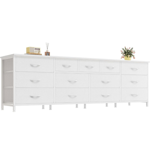 Huuger 70 Inch White Dresser for Bedroom, TV Stand for 65, 75, 80 Inch TV, 13 Fabric Drawer Long Dresser, Wide Chest of Drawer, Storage Units for Bedroom Huuger 70 Inch White Dresser for Bedroom, TV Stand for 65, 75, 80 Inch TV, 13 Fabric Drawer Long Dresser, Wide Chest of Drawer, Storage Units for Bedroom