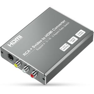 RCA Svideo to HDMI Converter with 4 : 3/16 : 9 Aspect Ratio Switch, S-Video RCA to HDMI Adapter, Support 720P/1080P Output Switch for VHS/VCR/DVD Player/Wii/PS1/PS2/N64/NGC/NES to View on HD TVs