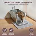 Stainless Steel Litter Box XL, Extra Large High Sided Litter Box with Handles for Big Cats, Anti-Urine Leakage Metal Cat Litter Box, Easy-Clean, Non-Stick, Includes Scoop and Mat