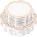 100 PCS White and Pink Disposable Plates for 50 Guests, Scalloped Plastic Plates Include 50 Dinner Plates and 50 Dessert Plates for Party, Wedding and Graduation