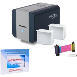 Easy Badges Solid 210 ID Badge Printer | with Beginner Software, & Everything Needed to Design and Print 200 ID Cards, | Single Sided Employee & Student ID Card Printer (Basic Supplies)
