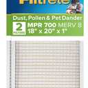 Filtrete 18x20x1 AC Furnace Air Filter, MPR 700, MERV 8, Tough on Pollen, Easy on Airflow, 3-Month Pleated 1-Inch Electrostatic Air Cleaning Filter, 2-Pack (Actual Size 17.81 x 19.81 x 0.81 in)