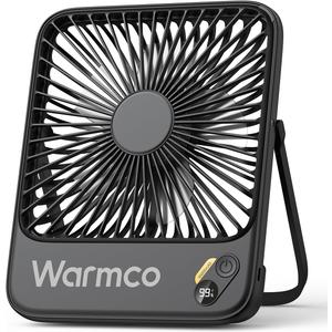 Warmco 10000mAh Portable Travel Fan 7-inch, Max 24H Runtime, Ultra-thin Quiet Rechargeable Battery Operated Desk Fan with Digital Display for Camping, Office, Bedroom, Cruise Essentials (Black)