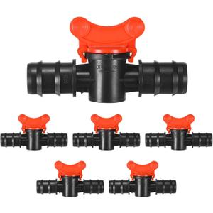 M METERXITY 6-Pack Barbed Ball Valve, for 1 Inch Drip Tubing Plastic In-Line Ball Valve Shut-Off Switch for Irrigation/Greenhouse/Aquariums, Barbed Locking Drip Irrigation Fitting