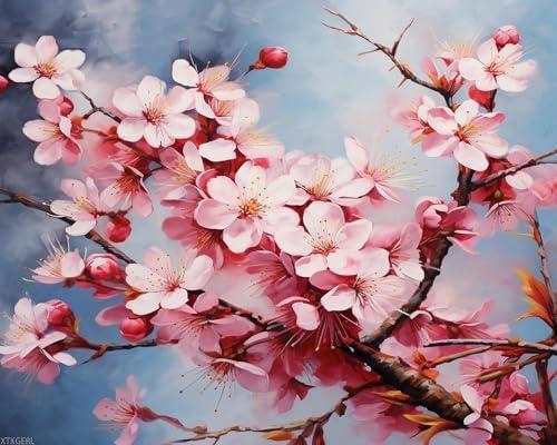 XTXGERL Cherry Blossoms Painting by Numbers DIY Kit Paint by Number Art Design Canvas Flowers Painting by Numbers Painting Kit Home Hobby, 40x50cm No Frame, Size 40x50cm