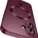 LEKEVO Magnetic for iPhone 16 Case [Compatible with MagSafe][Built-in Camera Lens Protector] Slim Soft Silicone Bumper Shockproof Metallic Luster Phone Case (Burgundy)
