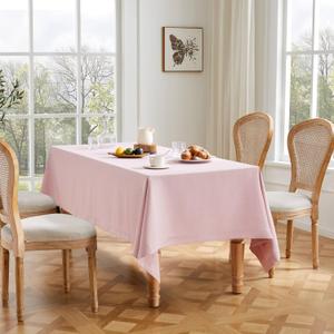 ZeeMart Basic Linen Textured Table Cloth, 52 x 70 Inch Pink, Farmhouse Style Pink Rectangle Tablecloth, Wrinkle Resistant Washable Heavy Weight TableCloths