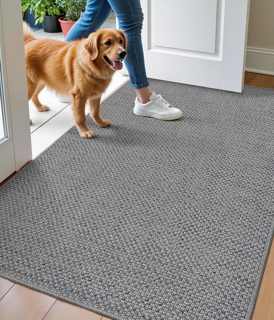 DEXI Door Mat Inside Entrance 35x56, Ultra Non Slip Rubber Backed Dirt Trapper, Low Profile Thin Welcome Doormat, Absorbent Easy Clean Entry Mats for Entryway, Patio, Grey (3' x 4'8" (Rectangular))