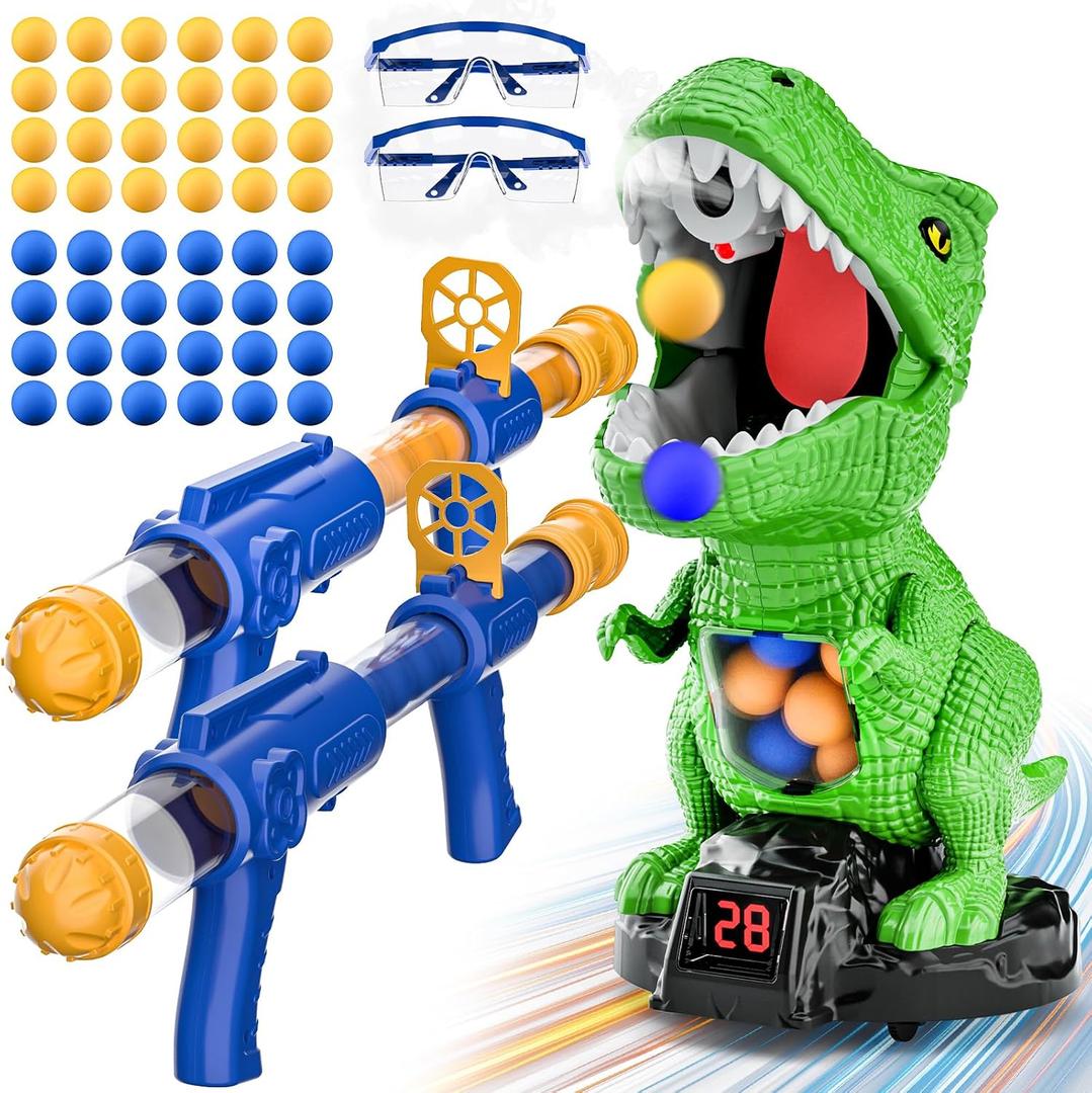 Dinosaur Shooting Toys for Kids 3-6, Movable Target Shooting Games with 2 Air Pump Guns, LCD Score Record, Birthday Gifts Suitable for Children Aged 3-5 5-6 6-8