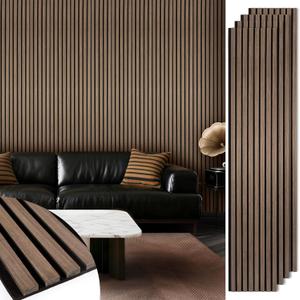 Acoustic Wood Slat Panels 4 Pack 106" x 12.6", Soundproof Wooden Wall Panels, 3D Fluted Panel for Interior Wall Decor, Living Room, Bedroom - Walnut (Cover Approx. 37 sq.ft)