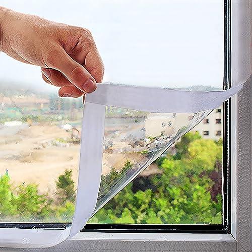 Mellroom Adjustable Window Insulation Kit 47inX63in(120X160cm) for Winter Keep Cold Out,cuttable Transparent Film 180㎛ Thickness,Easy to Open for Ventilation,Reusable Plastic Window wrap