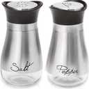 Lonffery Salt and Pepper Shakers Set, Salt Containers for Gifts, Kitchen Decor with Stainless Steel and Glass Bottle, Set of 2