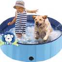Foldable Dog Pool, Portable Pet Bath Tub and Kiddie Swimming Pool, Collapsible Bathtub for Puppies, Small, Medium and Large Dogs, Cats and Kids, 39.5 x 12 in, Blue