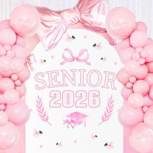 Sursurprise Bow Senior 2026 Decal Sign Sticker for Balloon Arch Backdrop Photography Background Wall Decor, Pink Bow Senior Night Decorations, Class of 2026 Graduation Party Supplies