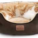 Bedsure Dog Beds for Small Dogs - Round Cat Beds for Indoor Cats, Washable Pet Bed for Puppy and Kitten with Slip-Resistant Bottom, 20 Inches, Brown