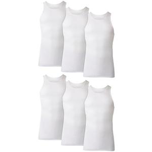 Hanes Men's Tank Top Undershirt Pack, Moisture-Wicking Cotton Ribbed Tanks for Men, Multi-Pack, White, XL, Pack of 6