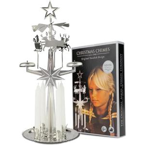 Original Swedish Christmas Chimes, Carousel and 4 Candles  Scandinavian Spinning Festive Chimes for Christmas, Best Memorial Gift Since 1948, Home Decorations - Silver