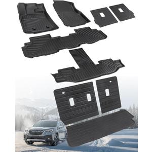 Car Floor Mat for Subaru Ascent: All Weather Liner Set Custom Fit 2019 2020 2021 2022 2023 2024 2025 Bucket Seat Front Back Row Protector Backrest Trunk Cargo Guard Full Set Automotive Accessory Black