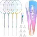 HIRALIY Badminton Set, 4 Badminton Rackets, 6 Birdies, 1 Carrying Bag