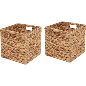 Wicker Storage Basket Water Hyacinth Woven Basket Wicker Storage Cubes,Foldable Baskets for Shelves,Handwoven Laundry Totes for Bedroom,12x12x12inch,Set of 2
