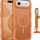 for iPhone Air Case Cute Wavy Matte Orange |Compatible with MagSafe,Color-Matched Lanyard,Military Grade Shockproof,Slim & Durable,Travel-Ready & Stylish
