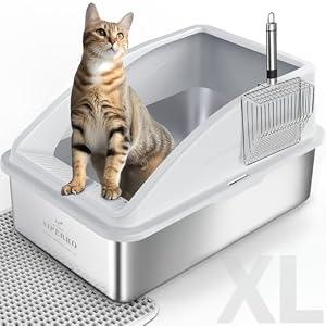 AIPERRO Stainless Steel Litter Box | XL Enclosed Cat Litter Boxes with Lid