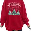 MYHALF Womens White Christmas Sweatshirt Crewneck Christmas Tree Graphic Shirts Oversized Xmas Pullover Sweater Size M