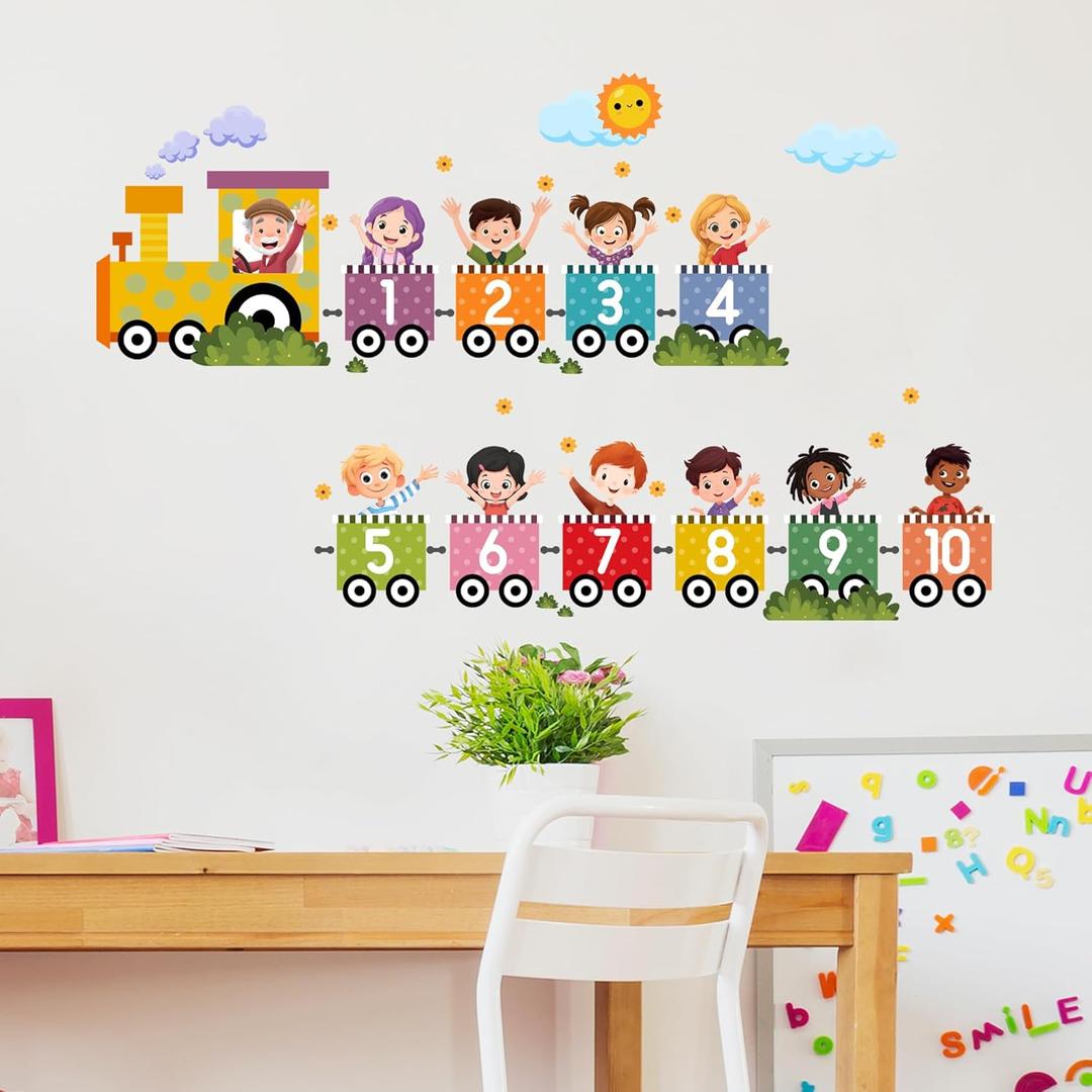 Train Number Kids Wall Decal,Numbers & Colors Wall Stickers for Kindergarten,Peel and Stick Educational Learning Wall Decor,for Kids Bedroom Nursery Playroom Classroom Library Reading Corner Decor