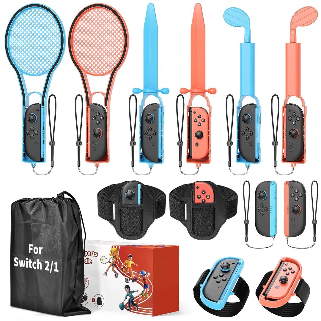 [ / ] Switch Sports Accessories Kit for Nintendo Switch 2(2025)/Switch 1/OLED,Family Party Game Bundle Set for Joy-Con 2 with Storage Carrying Bag for NS2 Sports