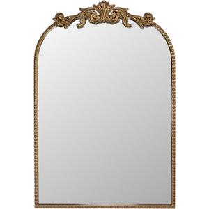 20″ x 30″ Wall Mount Baroque Arched Mirror, Antique Gold Metal Frame Real Glass Vintage Mirror with Decorative Crest for Bathroom Vanity, Entryway, Mantel