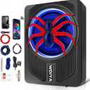 Upgraded 10" 1200W Slim Under Seat Powered Car Subwoofer with Built-in Amplifier - Low Profile Bass Sub for Car & Truck Audio - Includes Wiring Kit & LED Ambient Lights