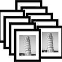 Wiscet 11x14 Picture Frame Set of 9, Display Pictures 8x10 with Mat or 11x14 Without Mat, Photo Frame for Wall Mounting or Tabletop Display, Black