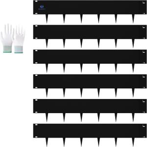20ft. Metal Landscape Edging, Black Galvanized Steel Landscape Edging with a Pair of Gloves, Bendable Hammer-in Metal Lawn Edging for Fence and Flower Beds (6 Pack, 40 x 8 inches)
