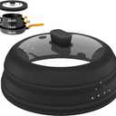 Microwave Splatter Cover, Collapsible Silicone Microwave Plate Cover with Glass for Food Splatter Guard Lid 9 inch Black