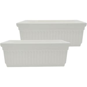 The HC Companies Venetian Window Planter Box w/Drain Plug - Long Planter Box for Windowsills, Balconies & More - Plastic Large Rectangular Outdoor Planters for Herbs & Flowers (24" White, Pack of 2)